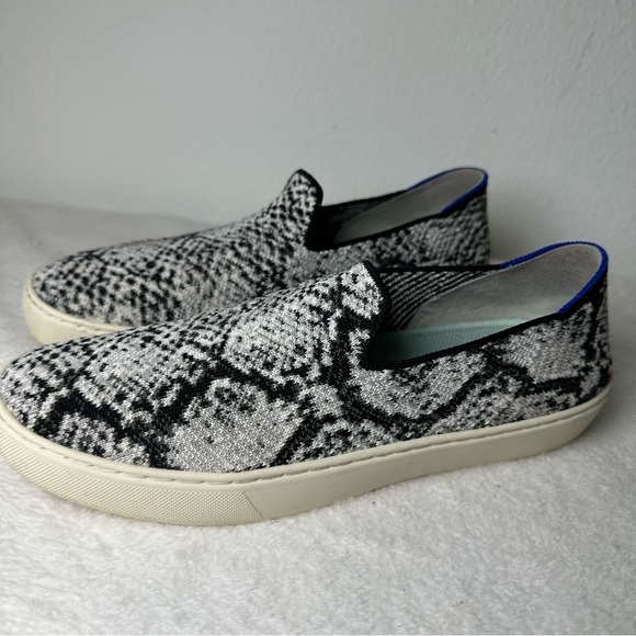 Rothy's The Original Slip- On Black and Cream Snake Print Washable Sneakers - Picture 2 of 14